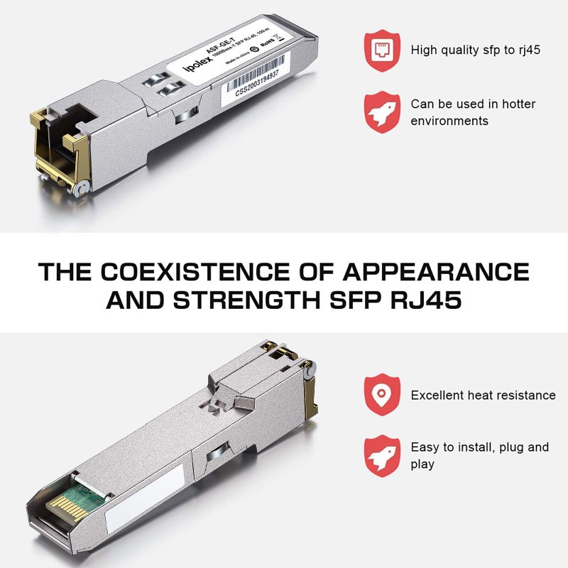 ipolex 10/100/1000BASE-T Copper SFP to RJ45 Transceiver, Auto-Negotiation Gigabit Mini-GBIC RJ45 SFP Module, Compatible with Cisco GLC-T(10/100/1000), SFP-GE-T(10/100/1000Mbps), up to 100M Over Cat5e - Image 2